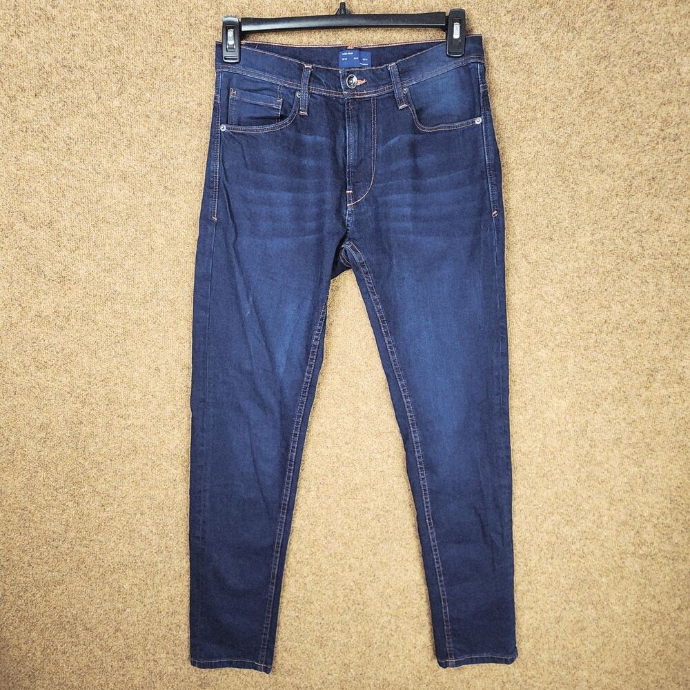 Zara Men Jeans Size 31x33 Dark Wash Blue Stretch Denim Straight/Slim Pockets